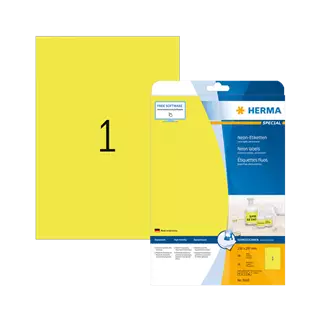 210 mm x 297 mm Papír Íves etikett címke Herma Neon sárga ( 20 ív/doboz )