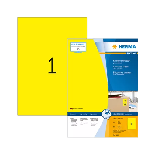 210 mm x 297 mm Papír Íves etikett címke Herma Sárga ( 100 ív/doboz )