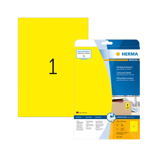210 mm x 297 mm Papír Íves etikett címke Herma Sárga ( 20 ív/doboz )
