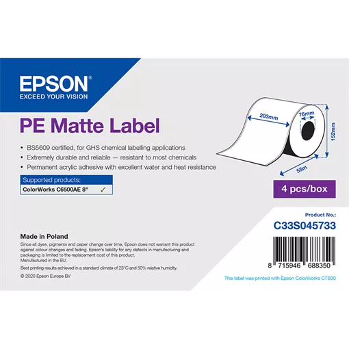 203 mm Műanyag Folyamatos kellékanyag Epson Fehér ( 55 m )