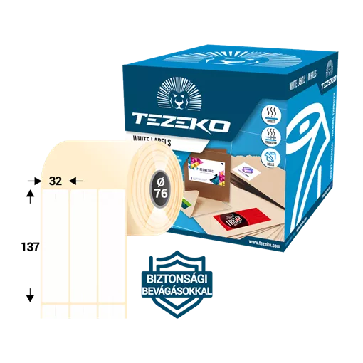 BIZTONSÁGI BEVÁGÁSSAL KÉSZÜLT ETIKETT CÍMKE, 32*137 MM-ES (4200 CÍMKE/TEKERCS)