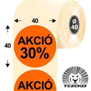 40 mm-es kör, papír címke, fluo narancs színű, Akció 30% felirattal (1000 címke/tekercs)