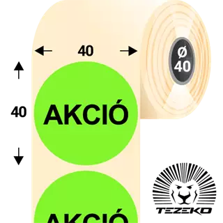 40 mm-es kör, papír címke, fluo zöld színű, Akció felirattal (1000 címke/tekercs)