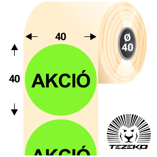 40 mm-es kör, papír címke, fluo zöld színű, Akció felirattal (1000 címke/tekercs)