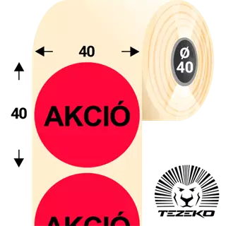 40 mm-es kör, papír címke, fluo piros színű, Akció felirattal (1000 címke/tekercs)