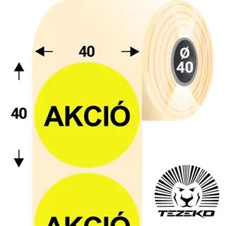 40 mm-es kör, papír címke, fluo citrom színű, Akció felirattal (1000 címke/tekercs)