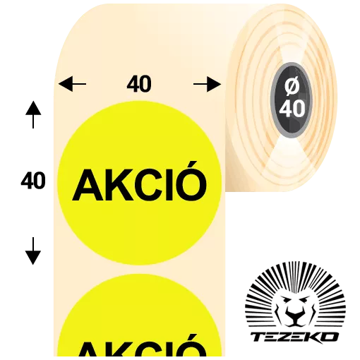40 mm-es kör, papír címke, fluo citrom színű, Akció felirattal (1000 címke/tekercs)