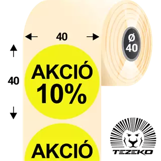 40 mm-es kör, papír címke, fluo citrom színű, Akció 10% felirattal (1000 címke/tekercs)