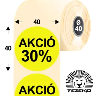 40 mm-es kör, papír címke, fluo citrom színű, Akció 30% felirattal (1000 címke/tekercs)
