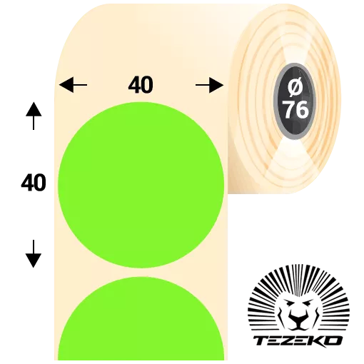 40 mm-es kör, papír címke, fluo zöld színű (5500 címke/tekercs)