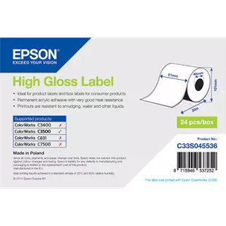 51 mm Papír Folyamatos kellékanyag Epson Fehér ( 33 m )