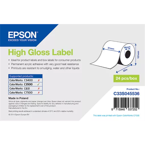 51 mm Papír Folyamatos kellékanyag Epson Fehér ( 33 m )