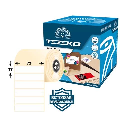 BIZTONSÁGI BEVÁGÁSSAL KÉSZÜLT ETIKETT CÍMKE, 72*17 MM-ES (2500 CÍMKE/TEKERCS)