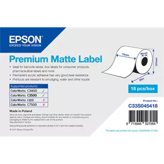 76 mm Papír Folyamatos kellékanyag Epson Fehér ( 35 m )