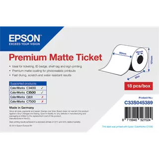 80 mm Papír Folyamatos kellékanyag Epson Fehér ( 50 m )
