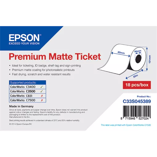 80 mm Papír Folyamatos kellékanyag Epson Fehér ( 50 m )