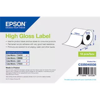102 mm Papír Folyamatos kellékanyag Epson Fehér ( 33 m )