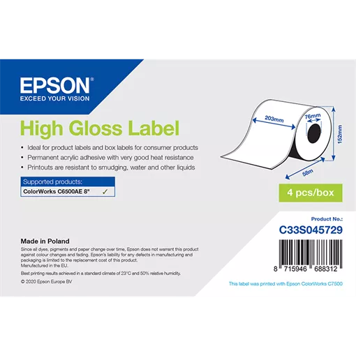 203 mm Papír Folyamatos kellékanyag Epson Fehér ( 58 m )
